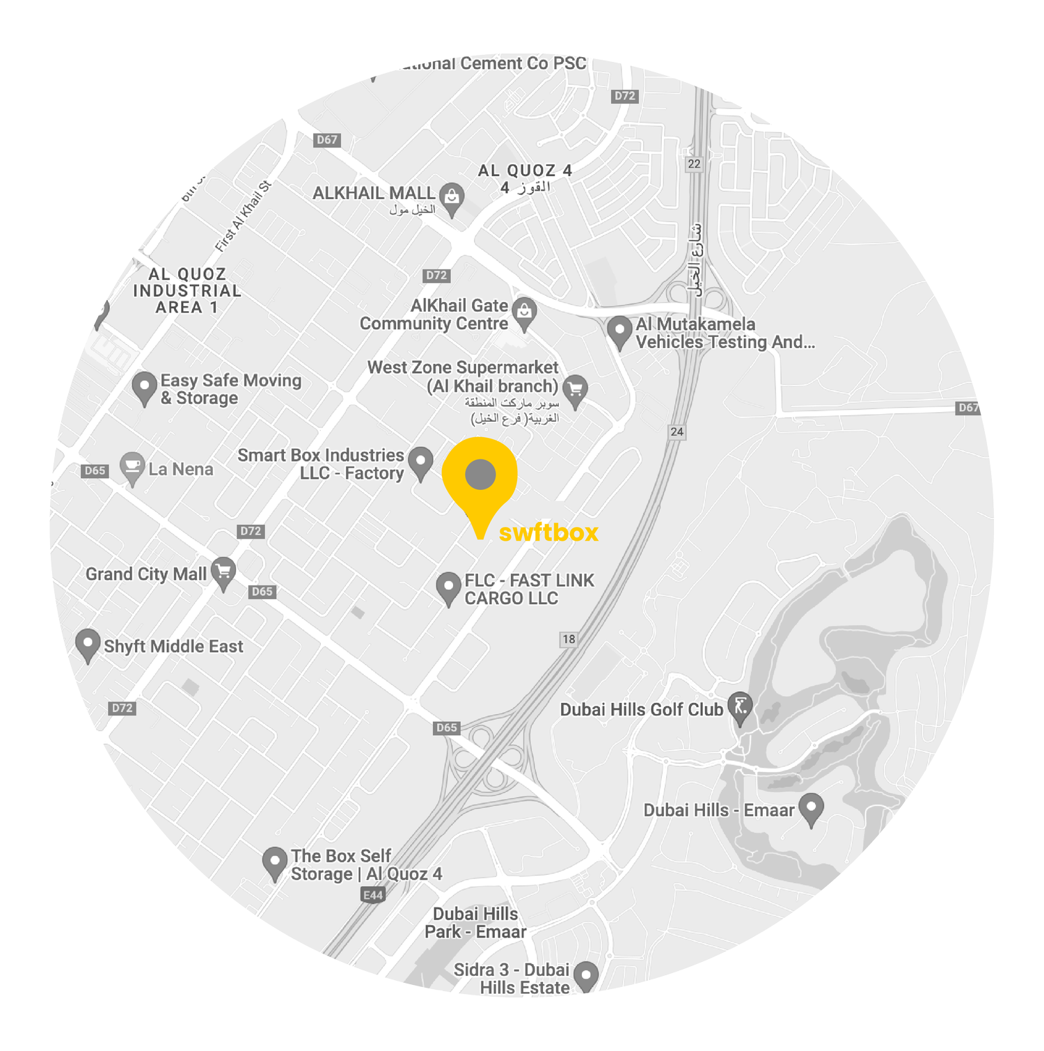 Map to the swftbox warehouse in Al Quoz Industrial Area 2, Dubai